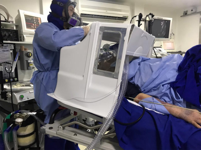 Aerobox in use with patient