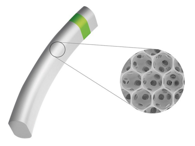 Miniject device with inset showing microscopic structure