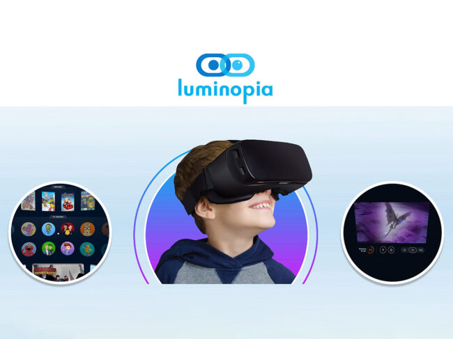 Child wearing VR headset