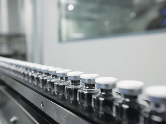 Vials on production line