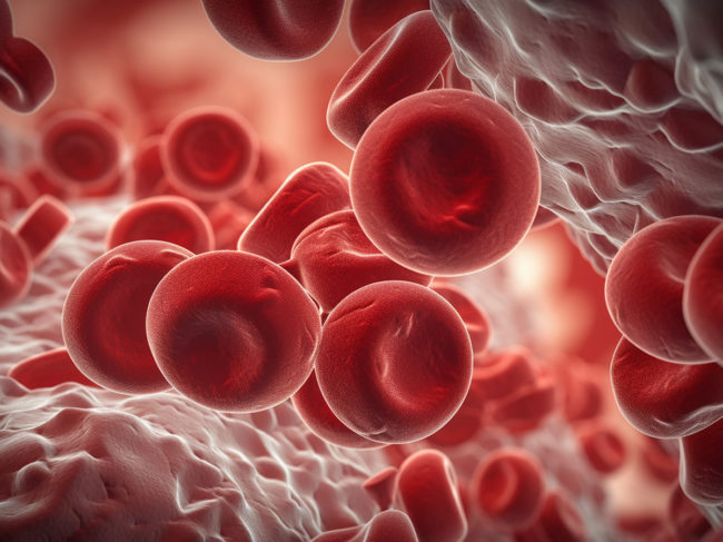 AI-generated image of blood cells in a bone marrow biopsy