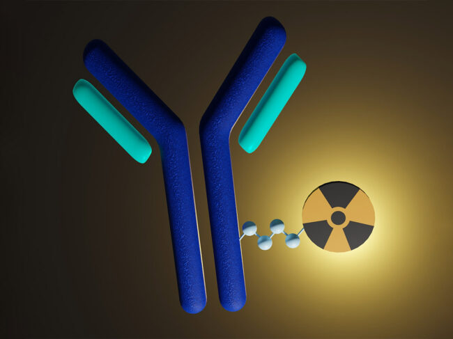 Illustration of antibody carrying radioactive isotope