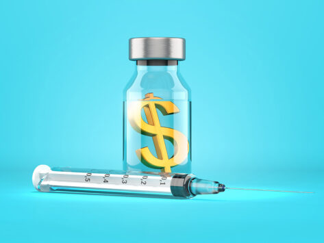 Dollar sign inside vial, syringe