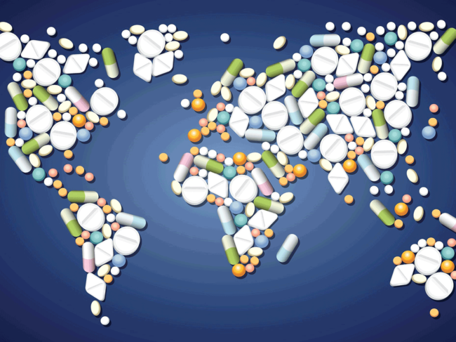 World map made of pills