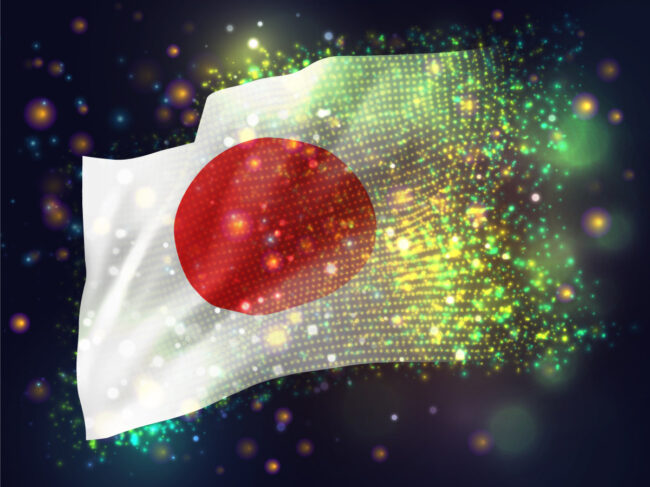 Digital 3-D illustration of Japan's flag, light effects