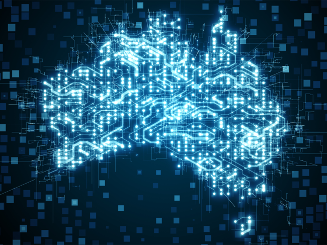 Map of Australia as blue circuit board, digital network