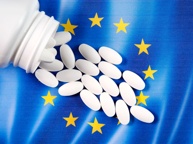 EU flag and pills