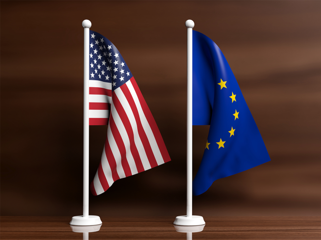 European Union and American flags