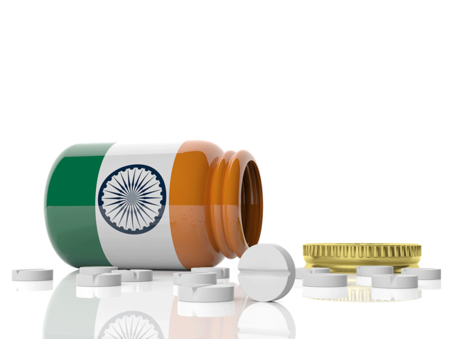 Pill bottle with flag of India