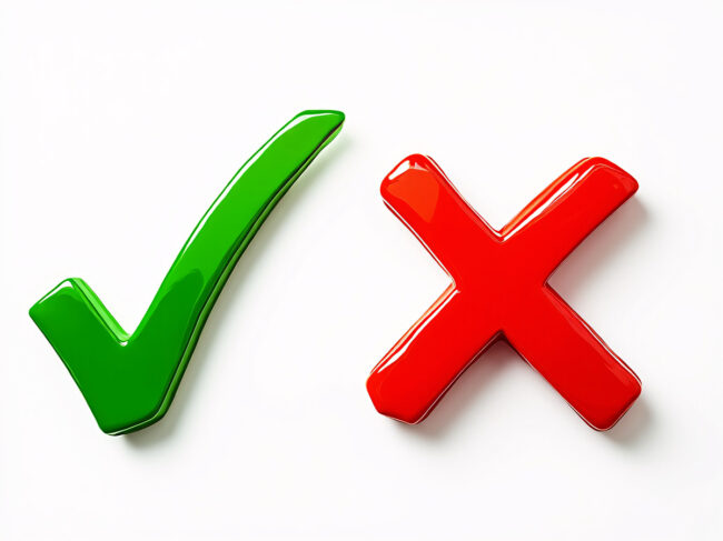 Green checkmark and red X