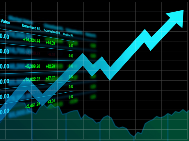 Financial chart, upward arrow