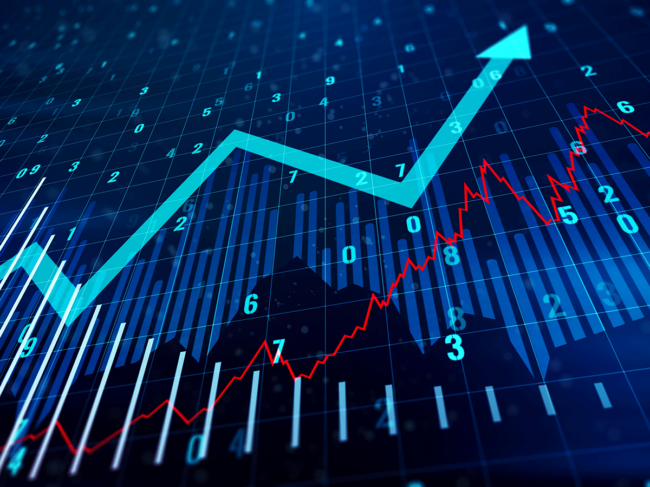 Financial chart, upward arrow