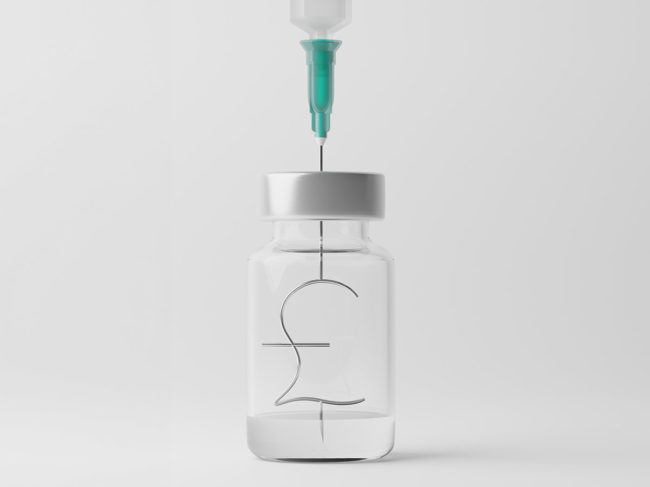 Syringe, vial with pound currency symbol