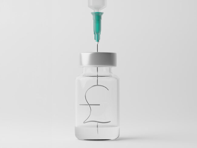 Syringe, vial with pound currency symbol