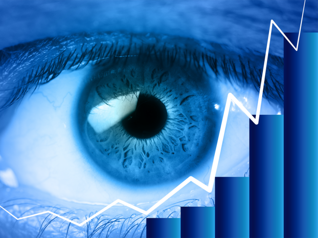 Eye with bar chart, line graph trending up