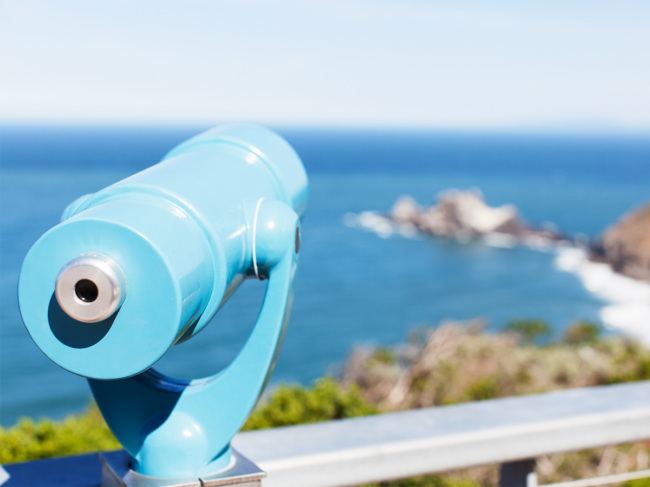 Observation telescope pointed at water