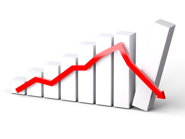 Bar chart with upward/downward arrow