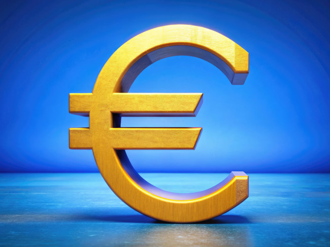 Gold Euro symbol on blue background