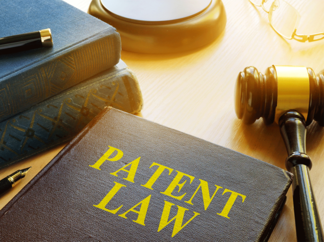 Patent law book and gavel