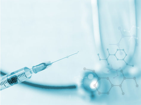 Syringe with illustration of molecules