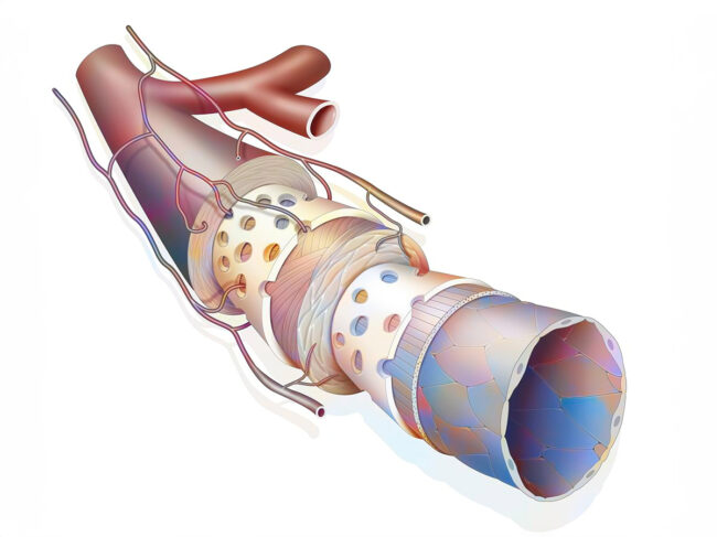 Medical illustration showing layers of a blood vessel