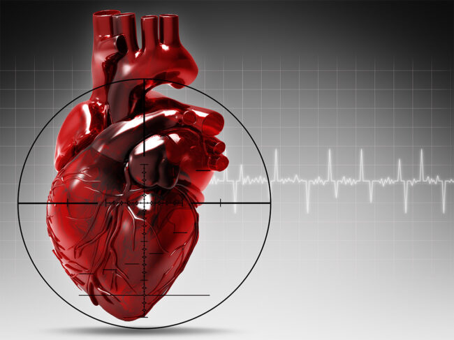 Human heart within crosshairs