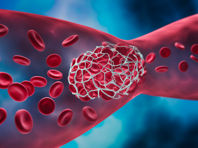 Blood clot blocking a blood vessel