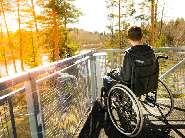 Boy in wheelchair, scenic overlook 